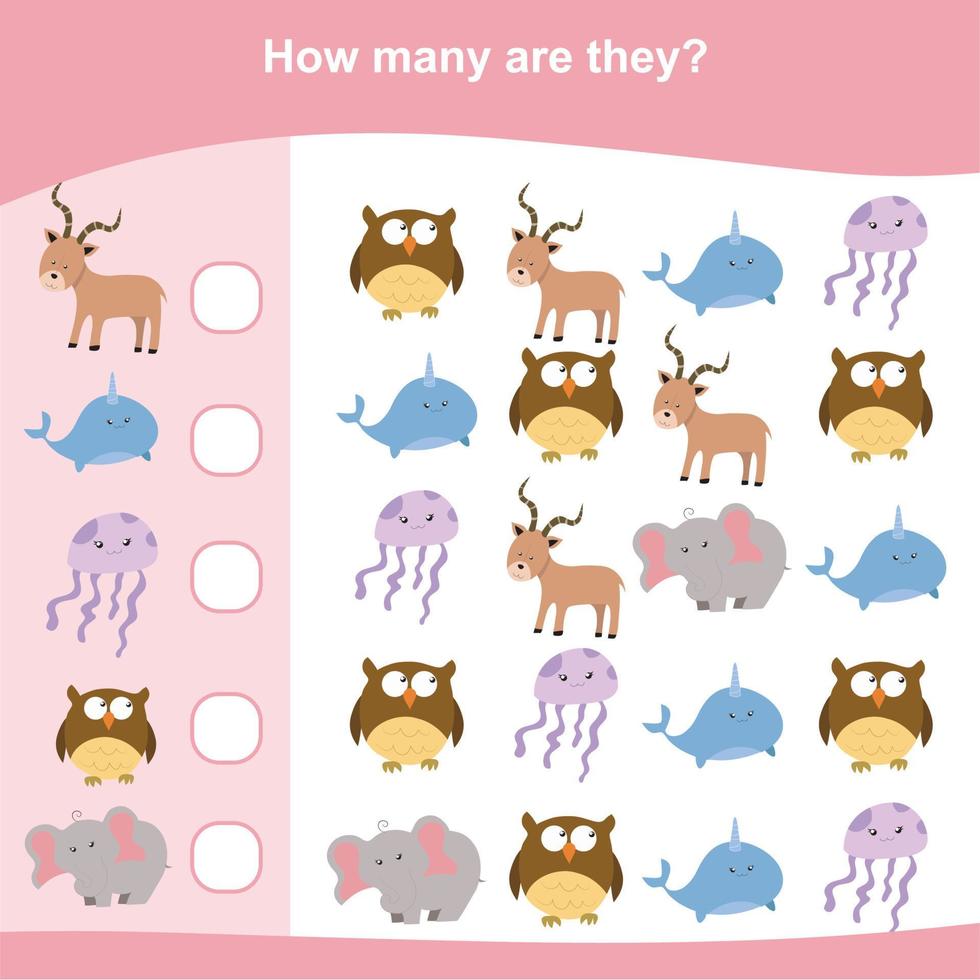 Mathematic sheet for children. Educational printable math worksheet. Writing answer activity for kids. Vector file.