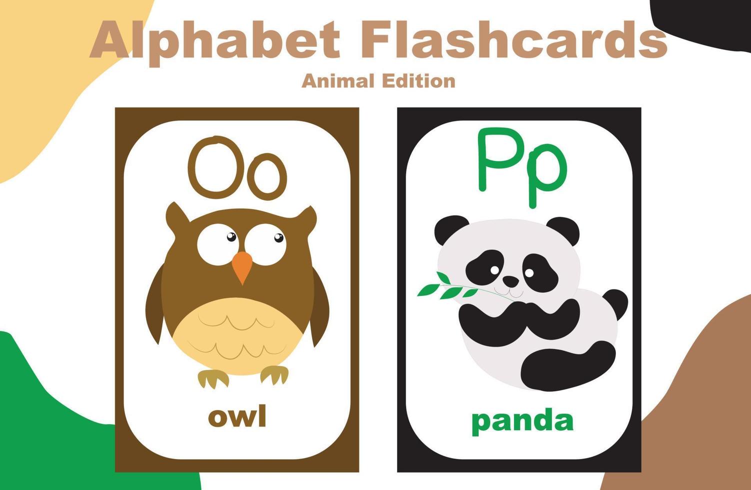 Vector set alphabet flashcard with animal theme. Educational printable worksheet. Cute animal worksheet theme. Vector illustrations.