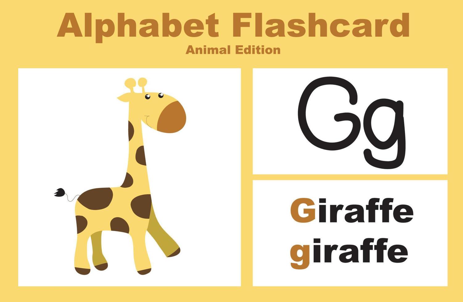 conjunto de vectores alfabeto flashcard con tema animal. hoja de trabajo imprimible educativa. lindo tema de hoja de trabajo de animales. ilustraciones vectoriales.