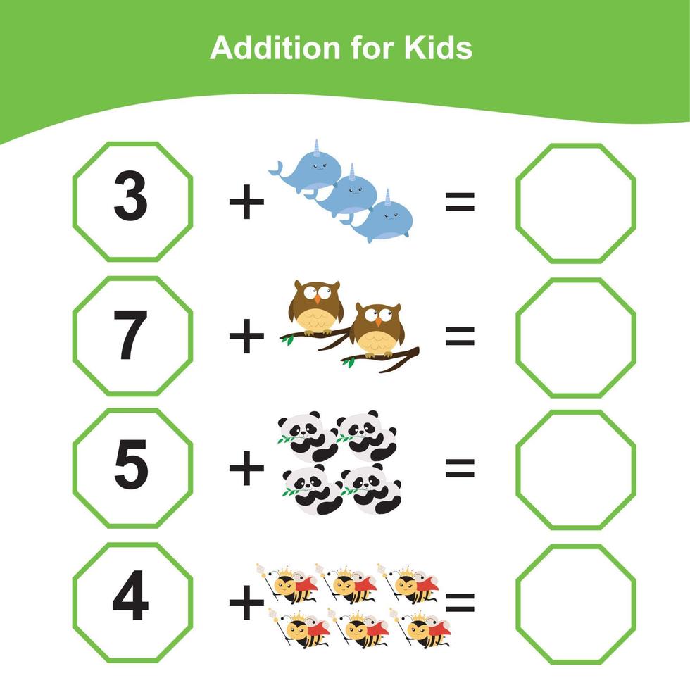 Mathematic sheet for children. Educational printable math worksheet. Writing answer activity for kids. Vector file.