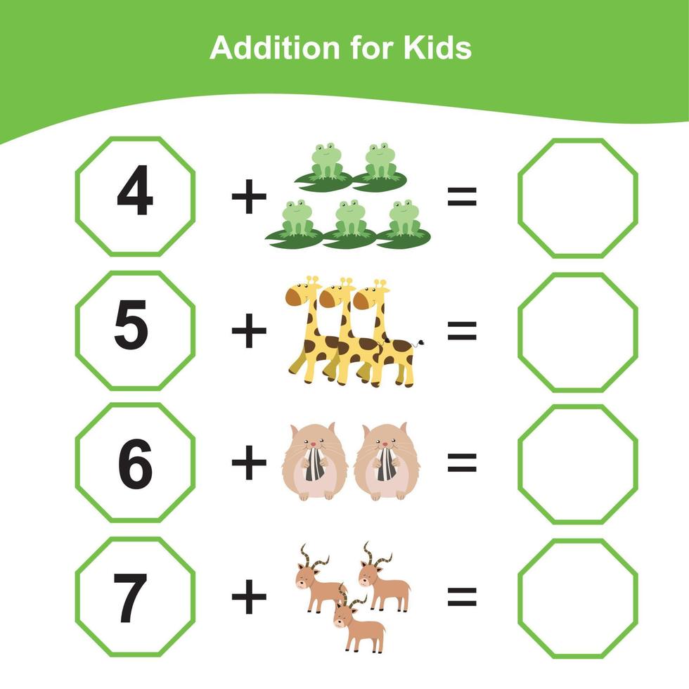 Mathematic sheet for children. Educational printable math worksheet. Writing answer activity for kids. Vector file.