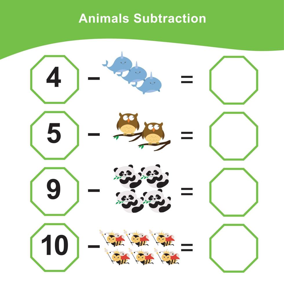 Mathematic sheet for children. Educational printable math worksheet. Writing answer activity for kids. Vector file.