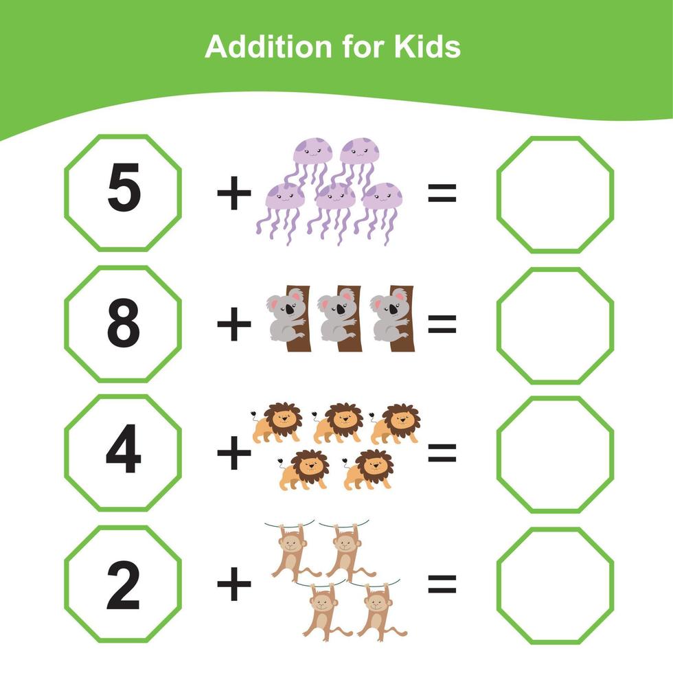 Mathematic sheet for children. Educational printable math worksheet. Writing answer activity for kids. Vector file.