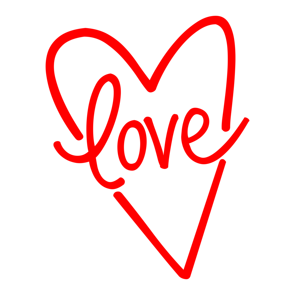 Hand drawn love lettering with heart shape on Transparent Background png