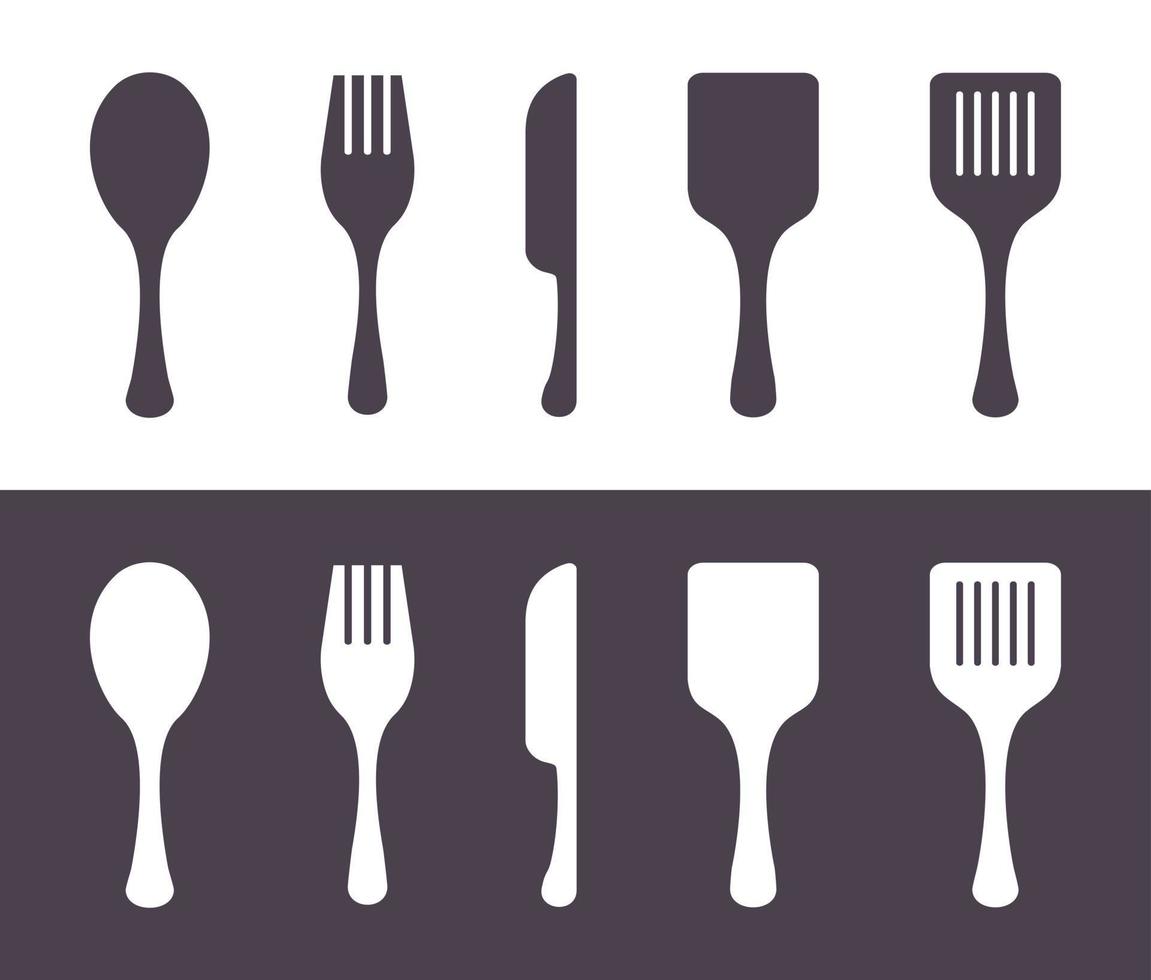 tenedor cuchara cuchillo cocina cubiertos utensilios silueta vector icono conjunto