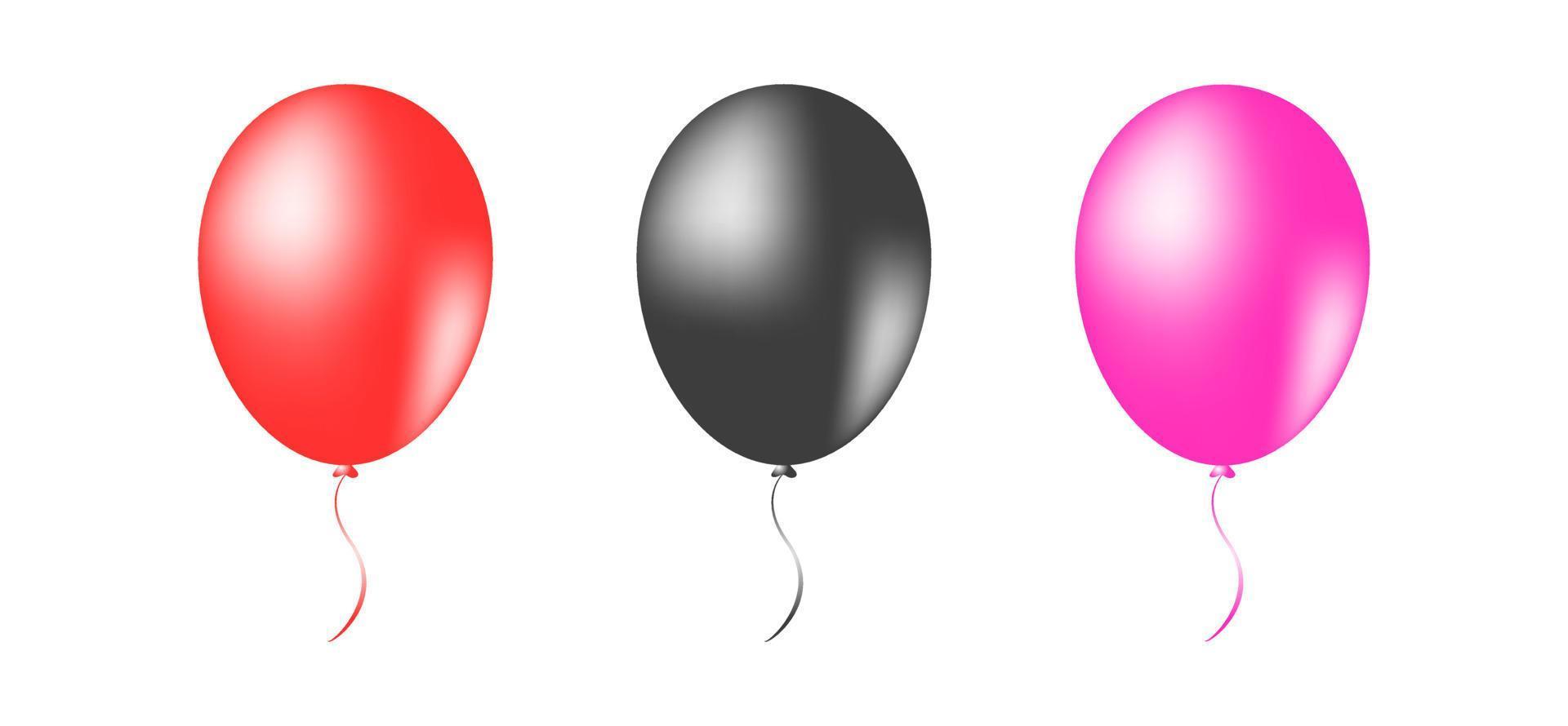 Red Black Pink Decoration Balloons Set Vector Illustration