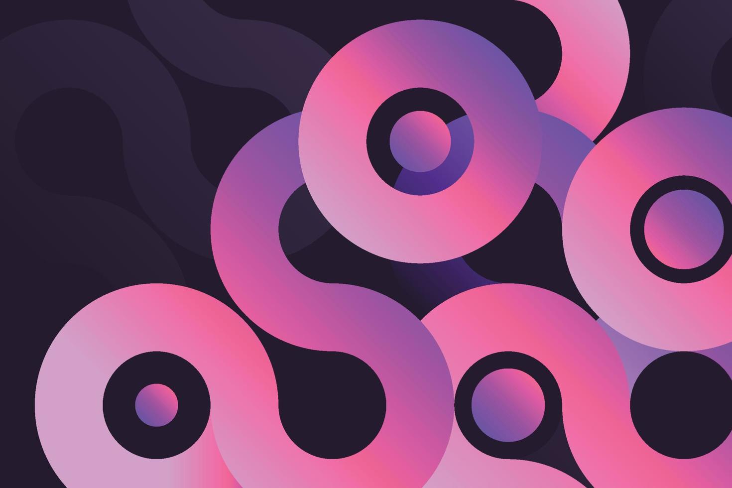 Gentle pastel fluid gradient twisted shapes and circles on black background in abstract style design vector