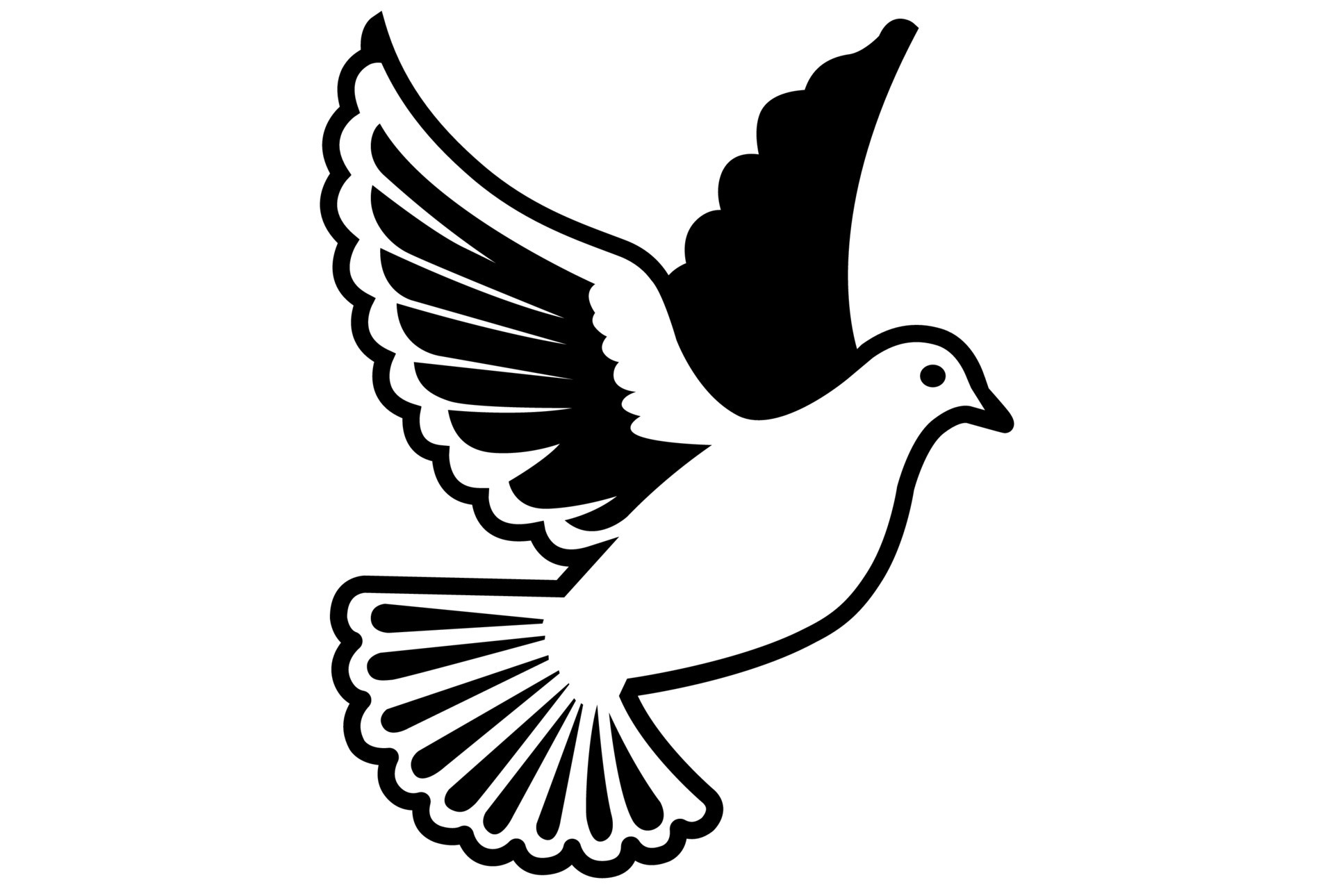 black icon white dove symbol of peace. flat vector illustration