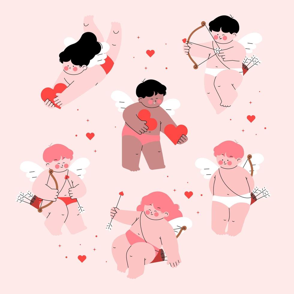 vector valentine day element cute cupid collection set