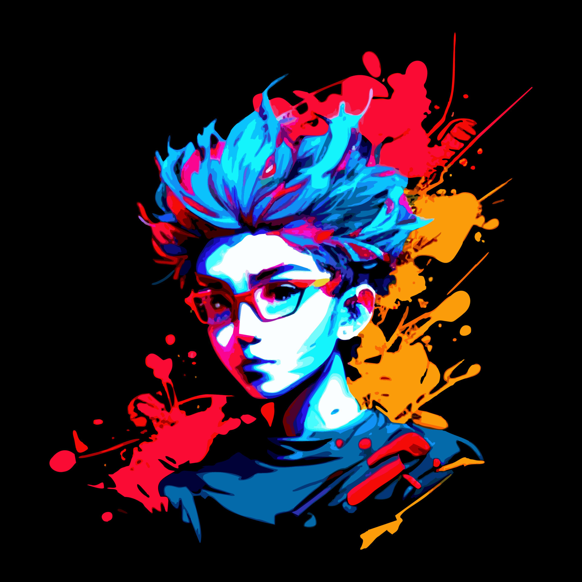 Male character bright T-shirt vector logo, futuristic colorful background  with a handsome male face and hentai style glasses. young man anime style  character vector illustration design 18722794 Vector Art at Vecteezy