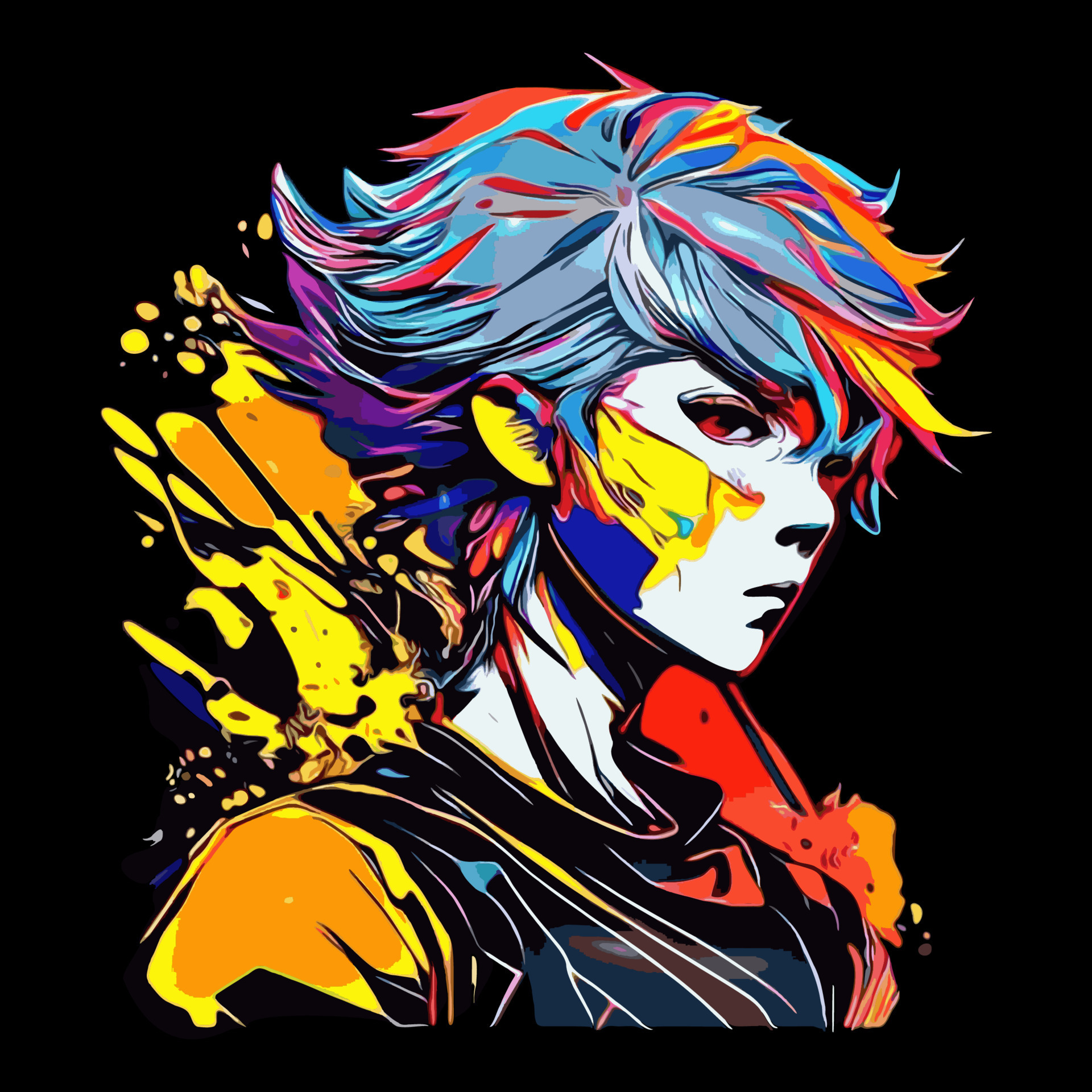 Male character bright T-shirt vector logo, futuristic colorful background  with a handsome male face and hentai style glasses. young man anime style  character vector illustration design 18722798 Vector Art at Vecteezy