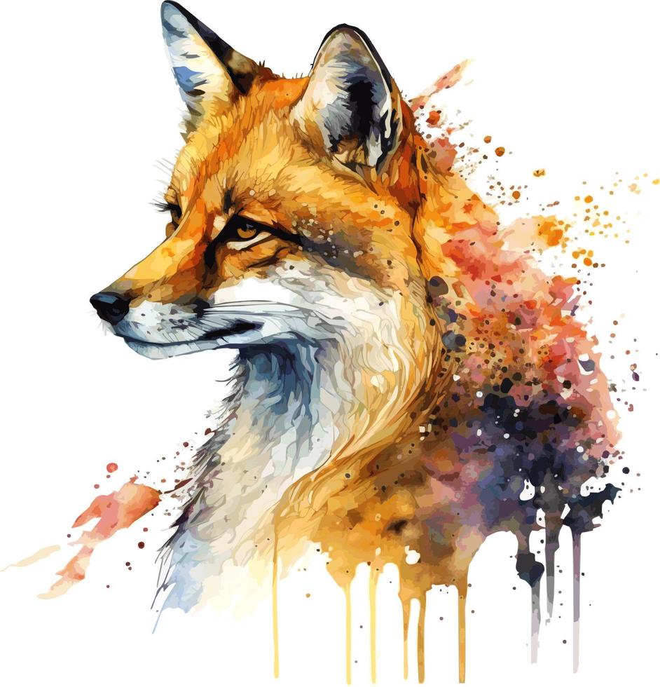 Cute watercolor portrait of a fox. Watercolor vector drawing made ...