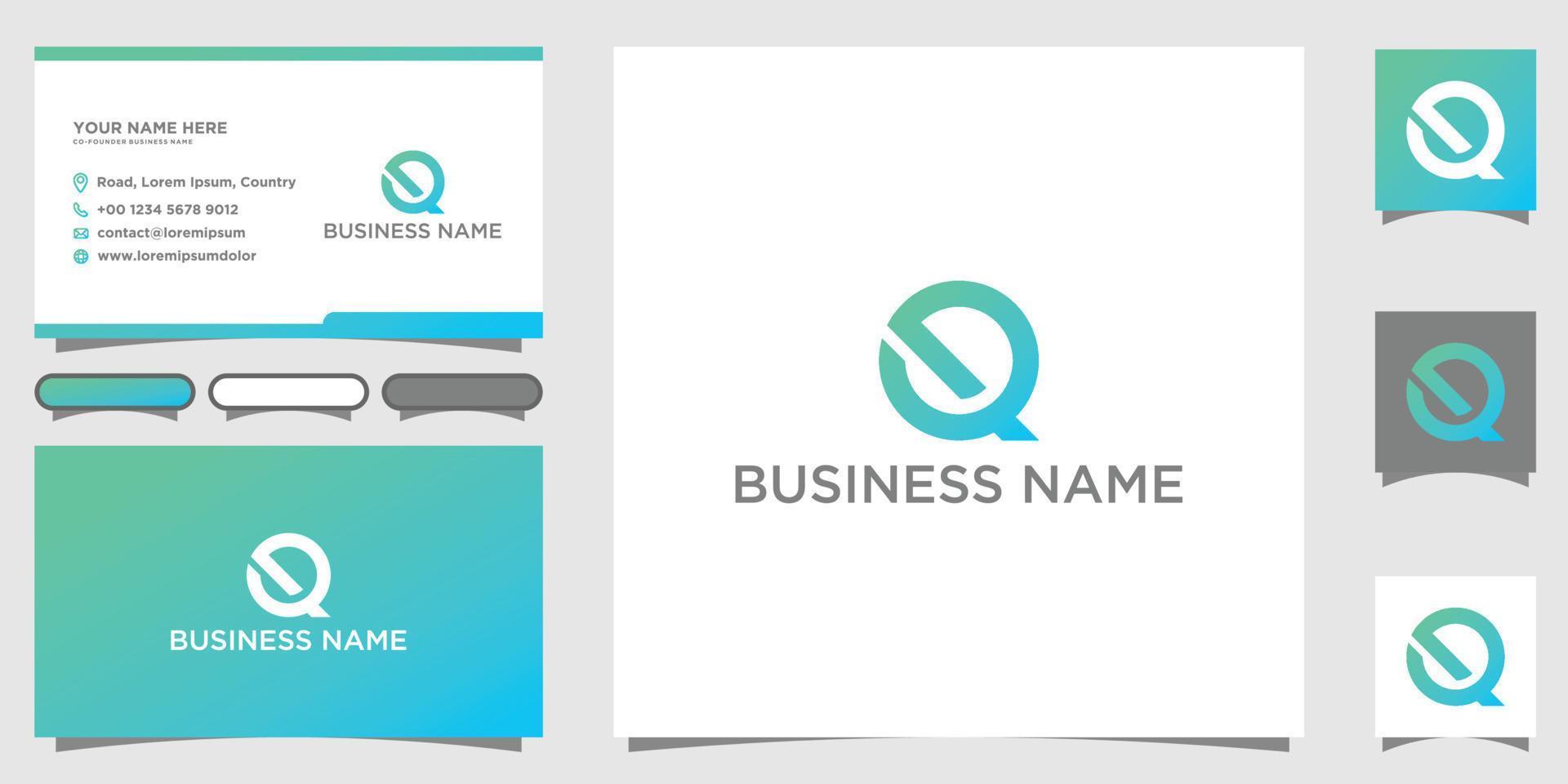 Letter Q Progress Recycle Recycling gradient Vector Logo Design with Business Card