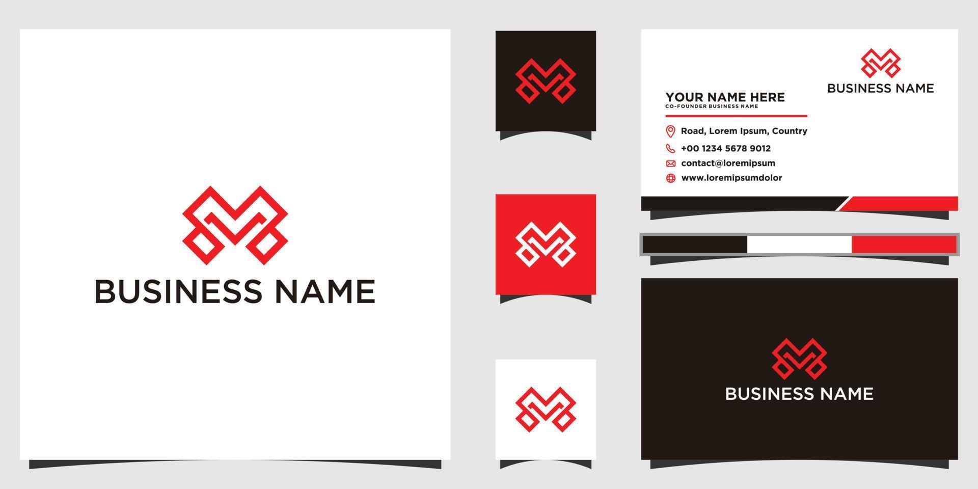 Letter m logo design with business card template vector