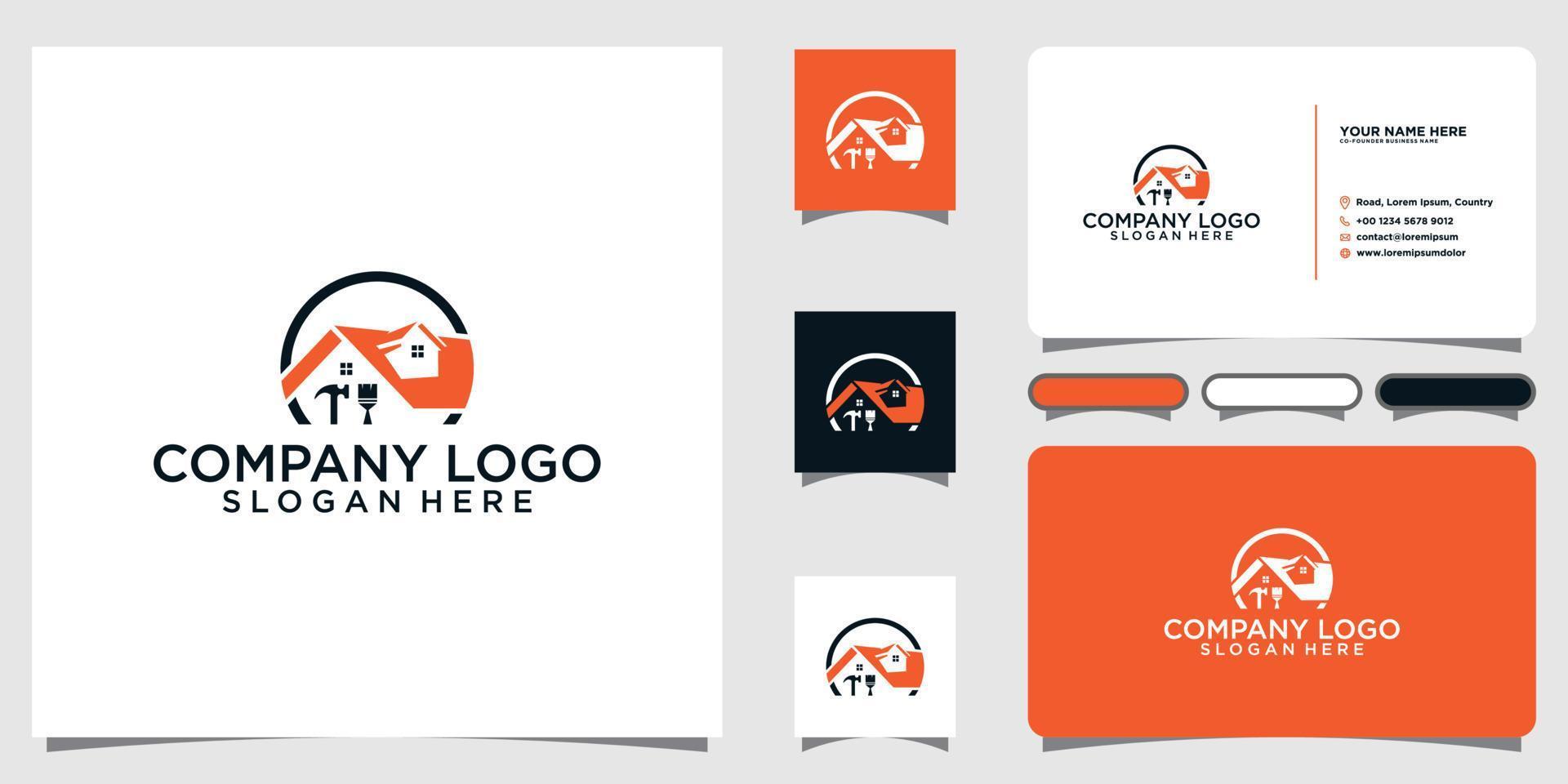 Home repair logo modern design and business card template Premium Vector