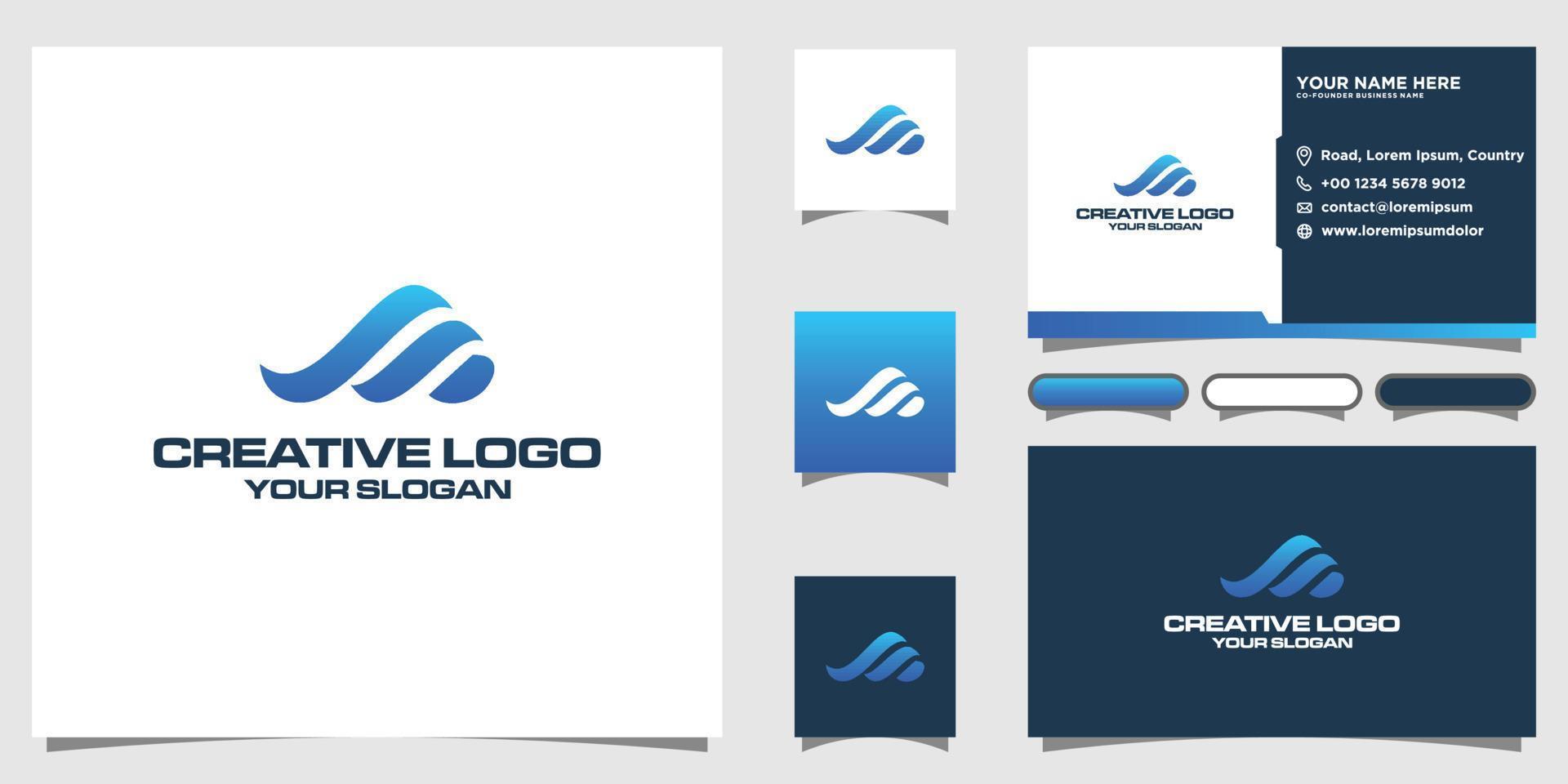 abstract design concept icons M on business techno vector logo design with business card design