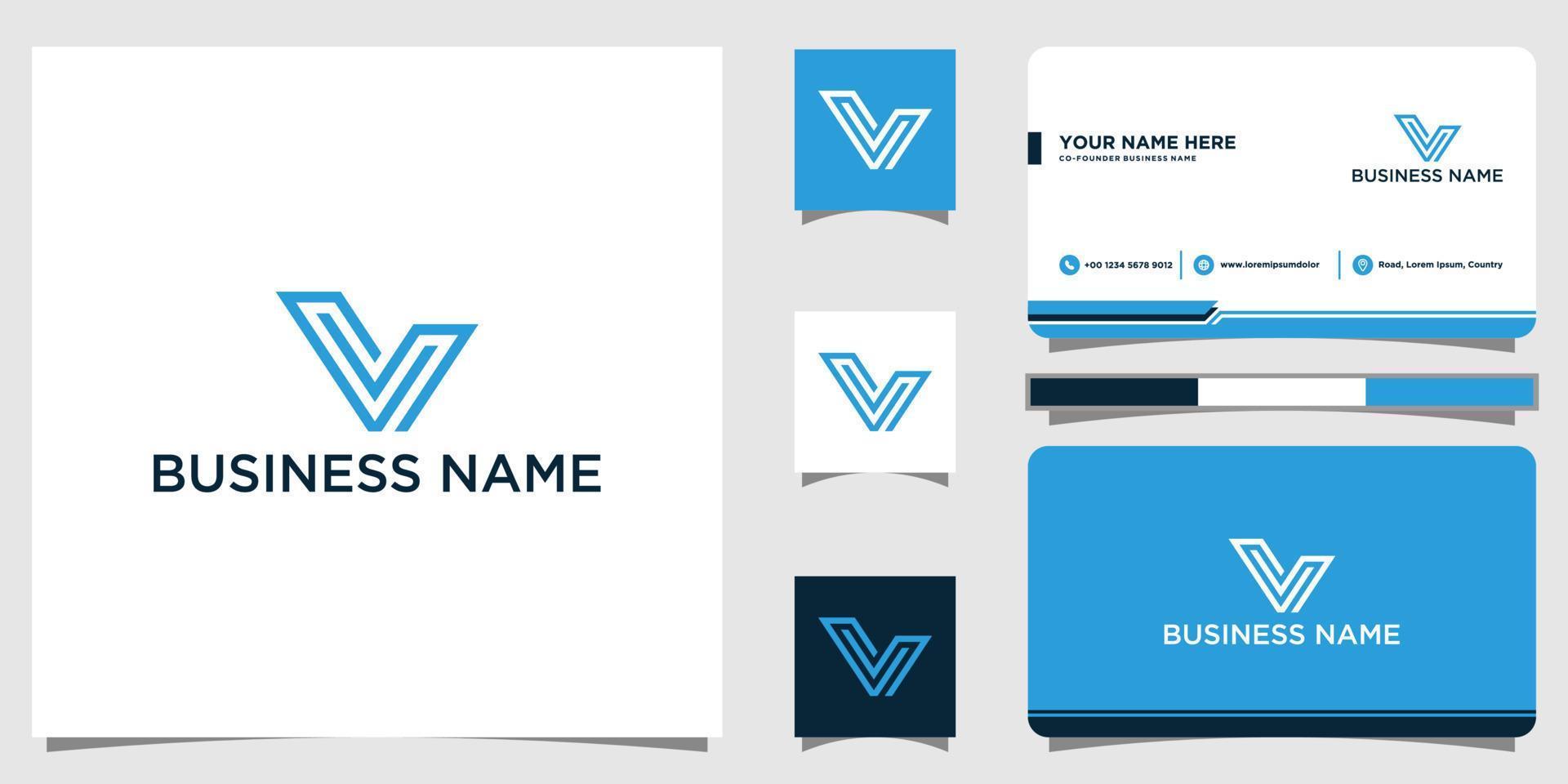 vector logo design icon of creative line alphabet symbol of letter V with Business Card