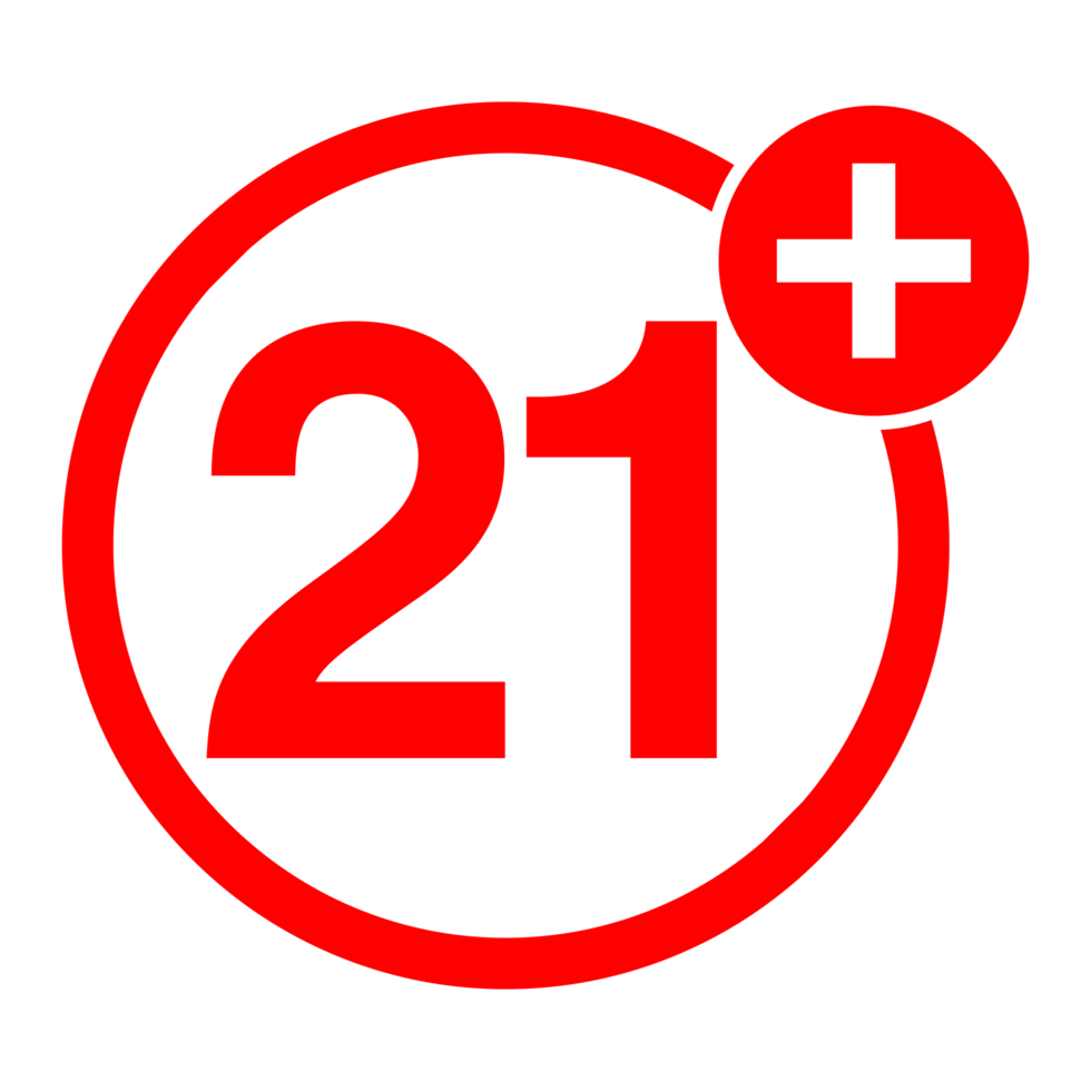 Age Rating sign over 21 on Transparent Background png