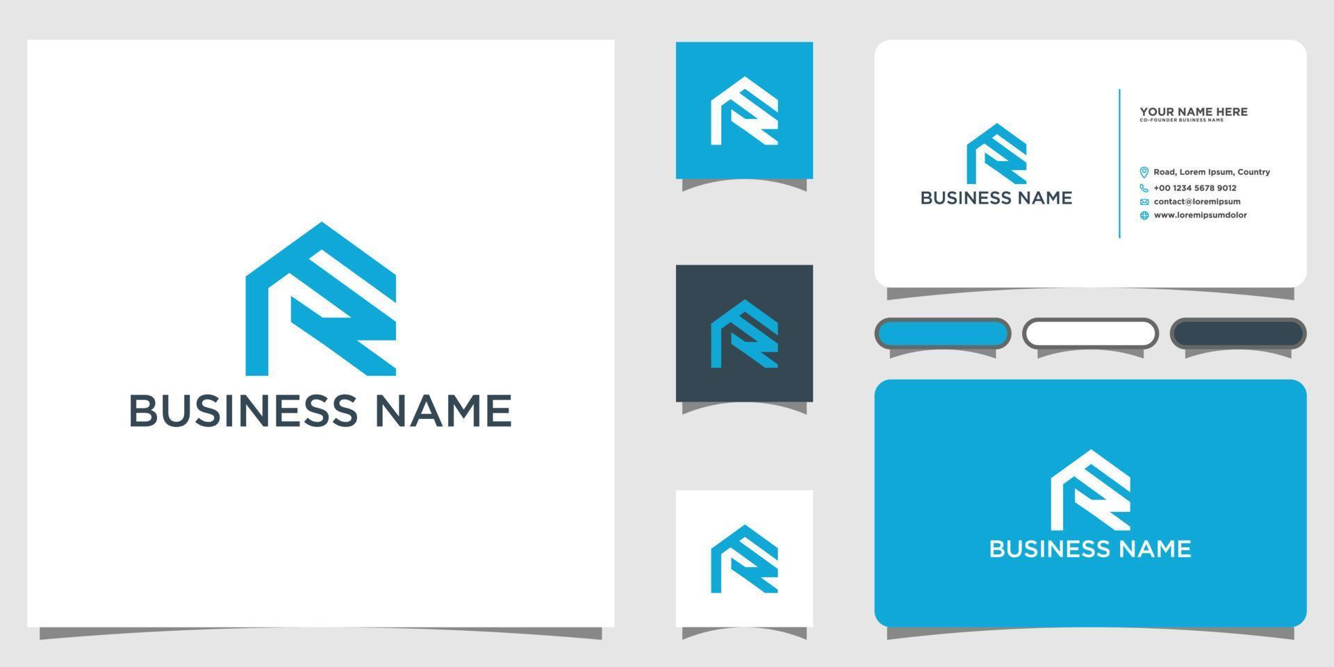 letter FR home abstract monogram vector with business card tamplate