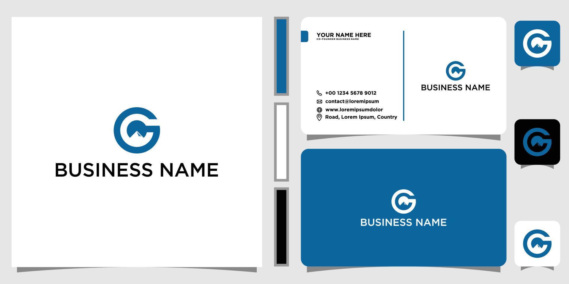 letter G Mountain logo modern line art style and business card vector