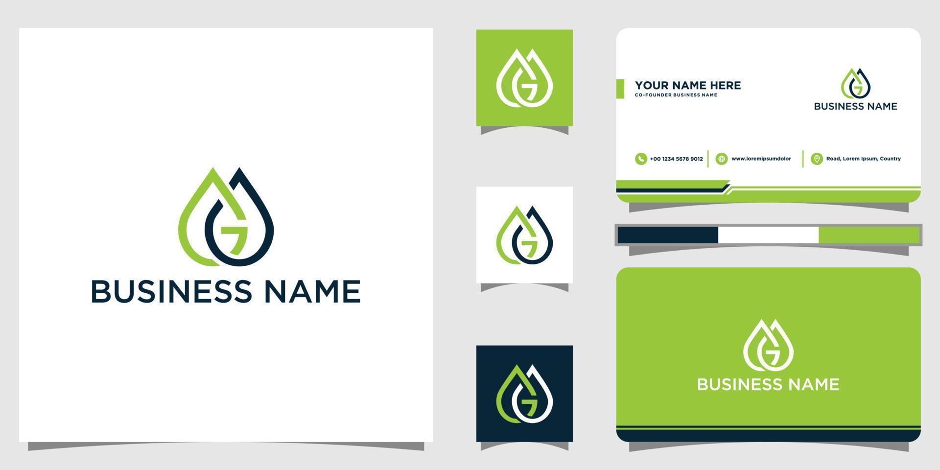 Letter G water drop logo icon design template elements with business card design template vector