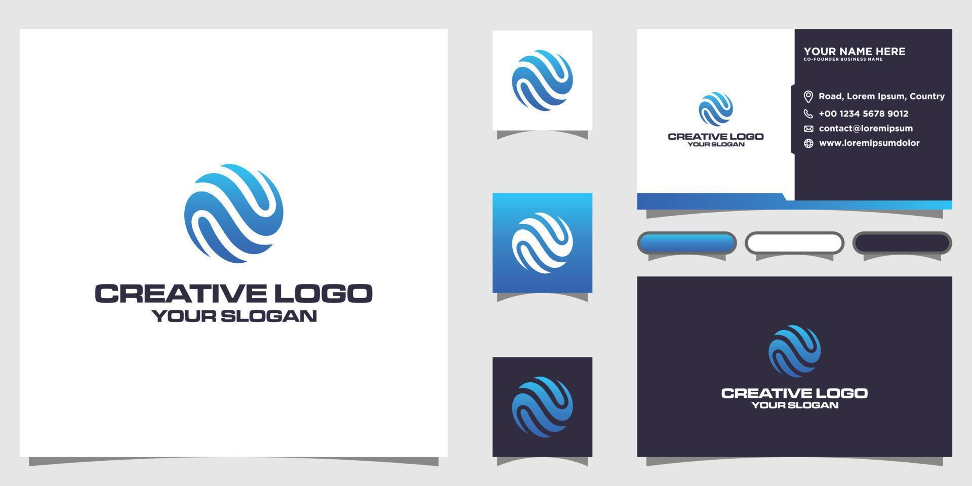 Abstract technology logo simple modern vector logo design with business card