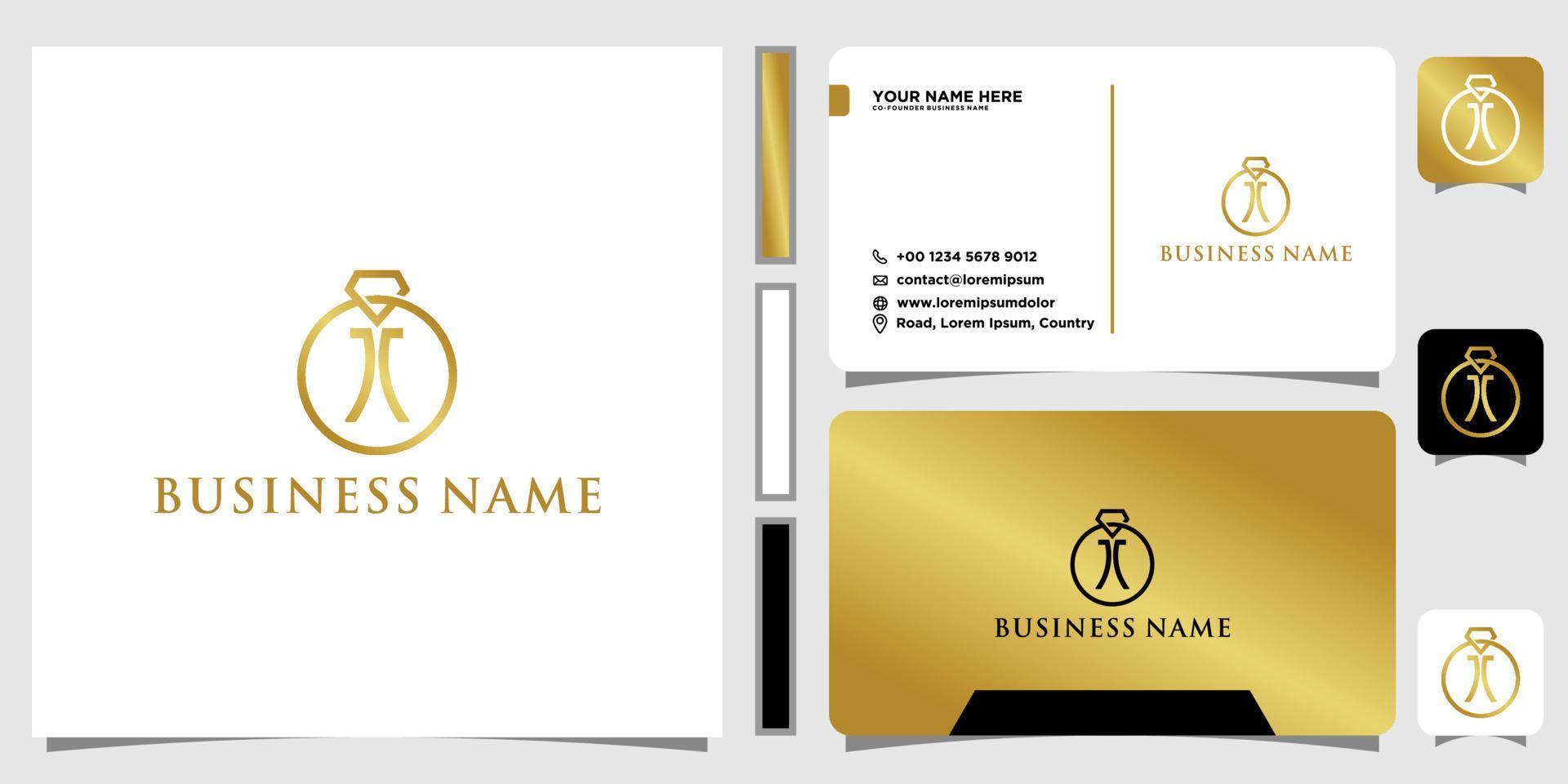 Diamond and letter JC or CJ design logo template and business card design vector