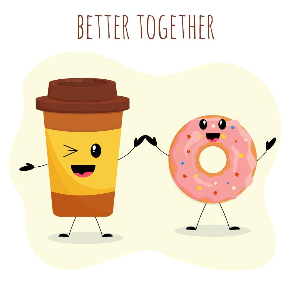 Banner for cafe with funny cute coffee cup and donut vector