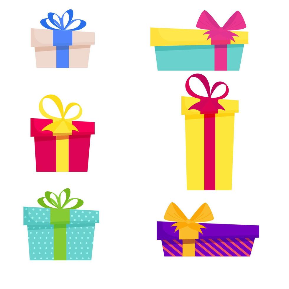 Colored gift boxes set with ribbon. vector