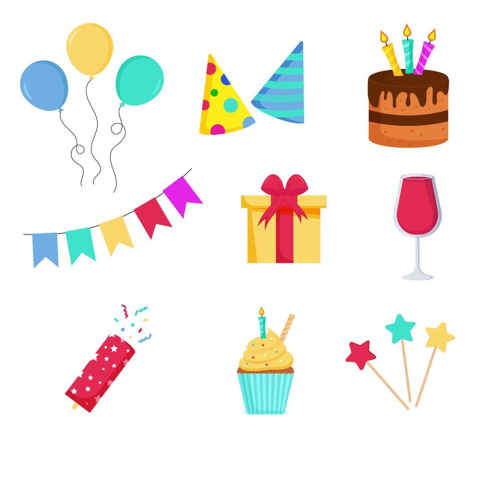 Birthday greetings elements. Festive party objects vector