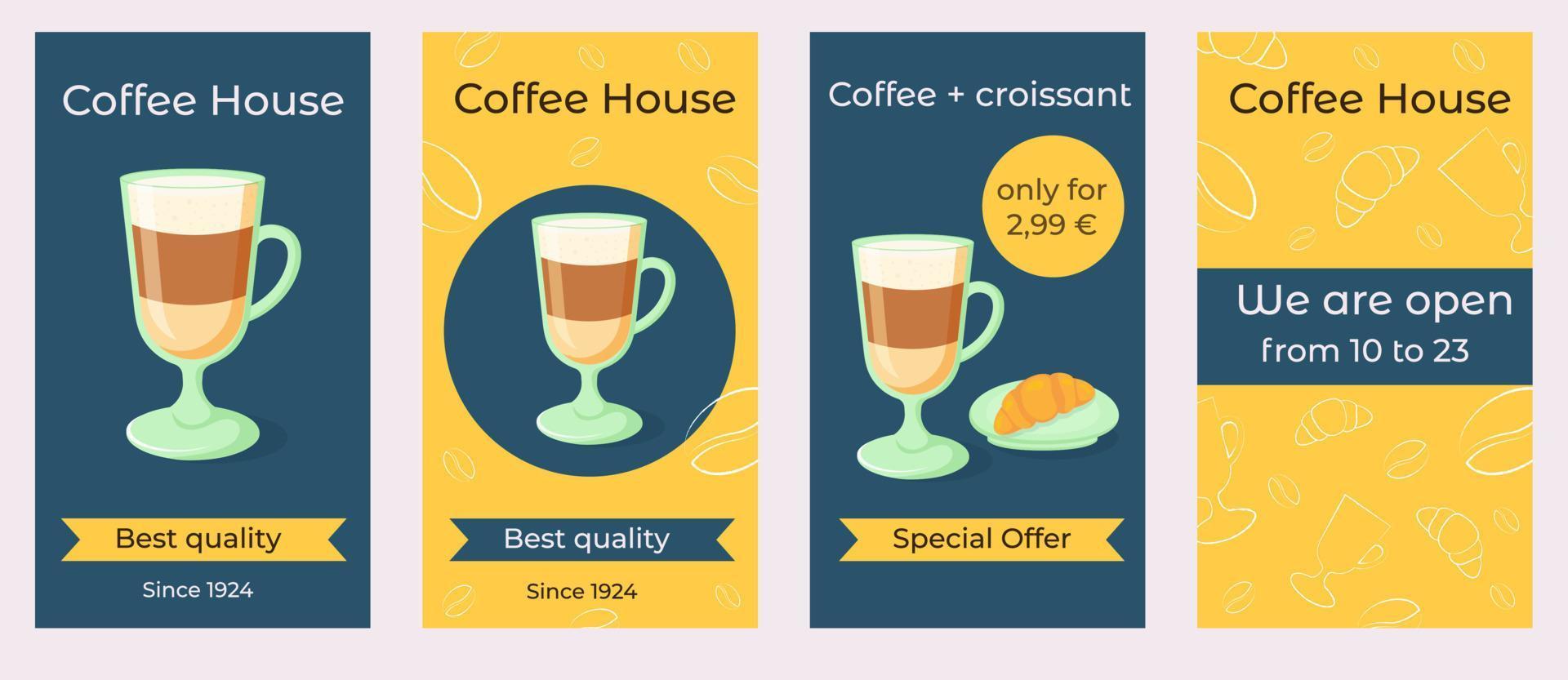 social media stories template for coffee house. vector