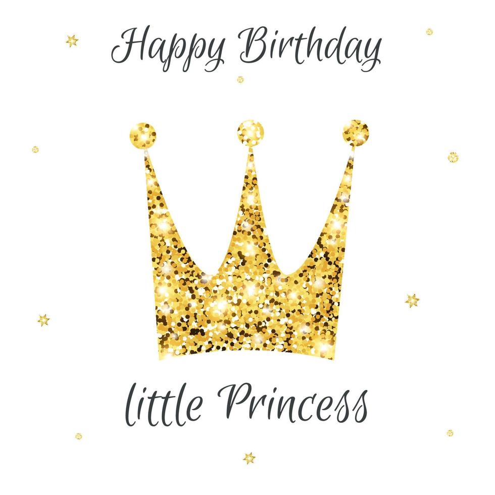 Birthday greeting card, invitation template with shiny crown. vector