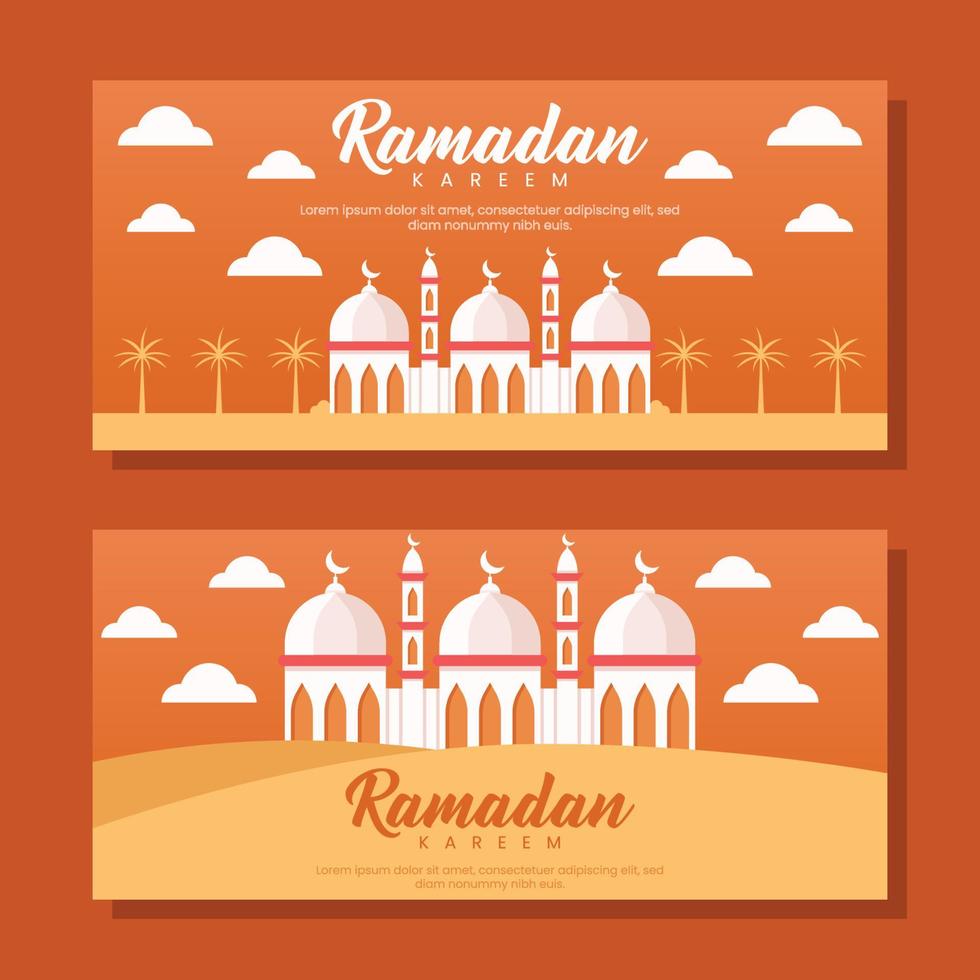 ilustración de banner horizontal de ramadán en diseño plano vector