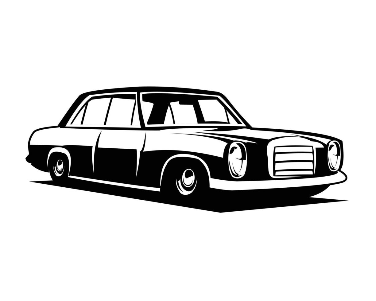 silueta de coche clásico de lujo. diseño vectorial aislado de fondo blanco que se muestra desde el lateral. mejor para placa, emblema, icono, diseño de pegatinas, industria de camiones. disponible en eps 10. vector