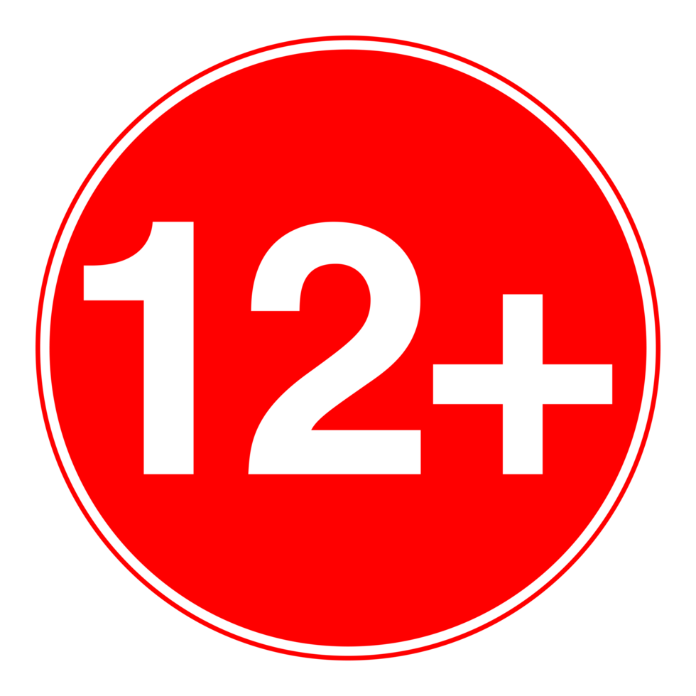 Age Rating sign over 12 on Transparent Background png