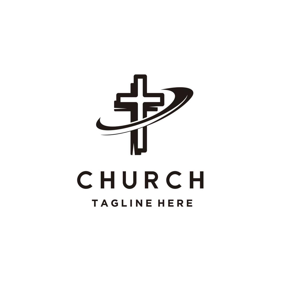 Christian cross church logo design. Christianity icon symbol of Jesus Christ vector