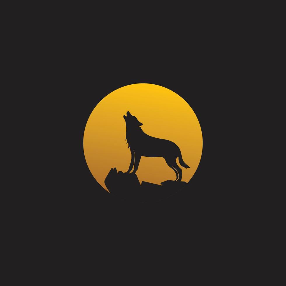 silueta de lobo aullando. gráfico de diseño de logotipo de luna dorada vector