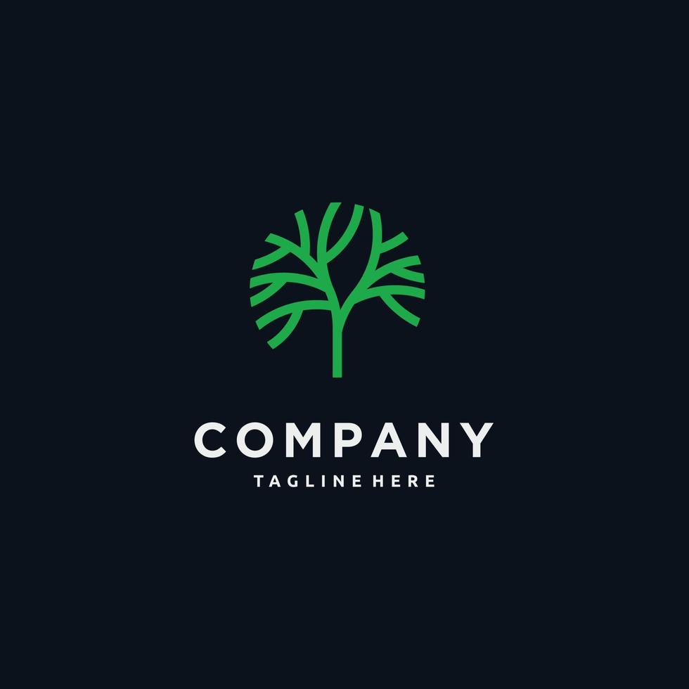 Circle tree minimalist logo isolated on a green background logo design inspiration vector