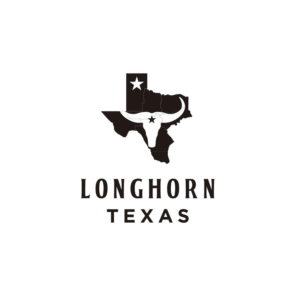 Texas with map and head longhorn logo design vector