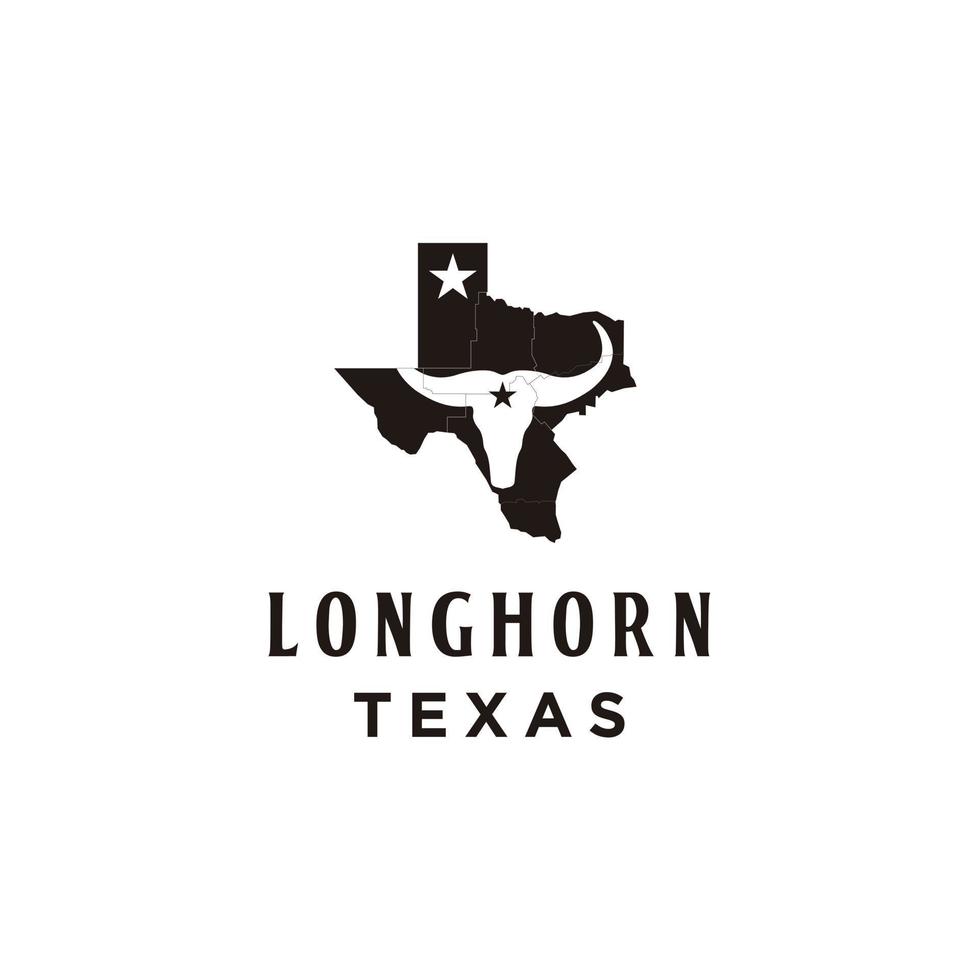 Texas con diseño de logotipo de mapa y cabeza de cuernos largos vector