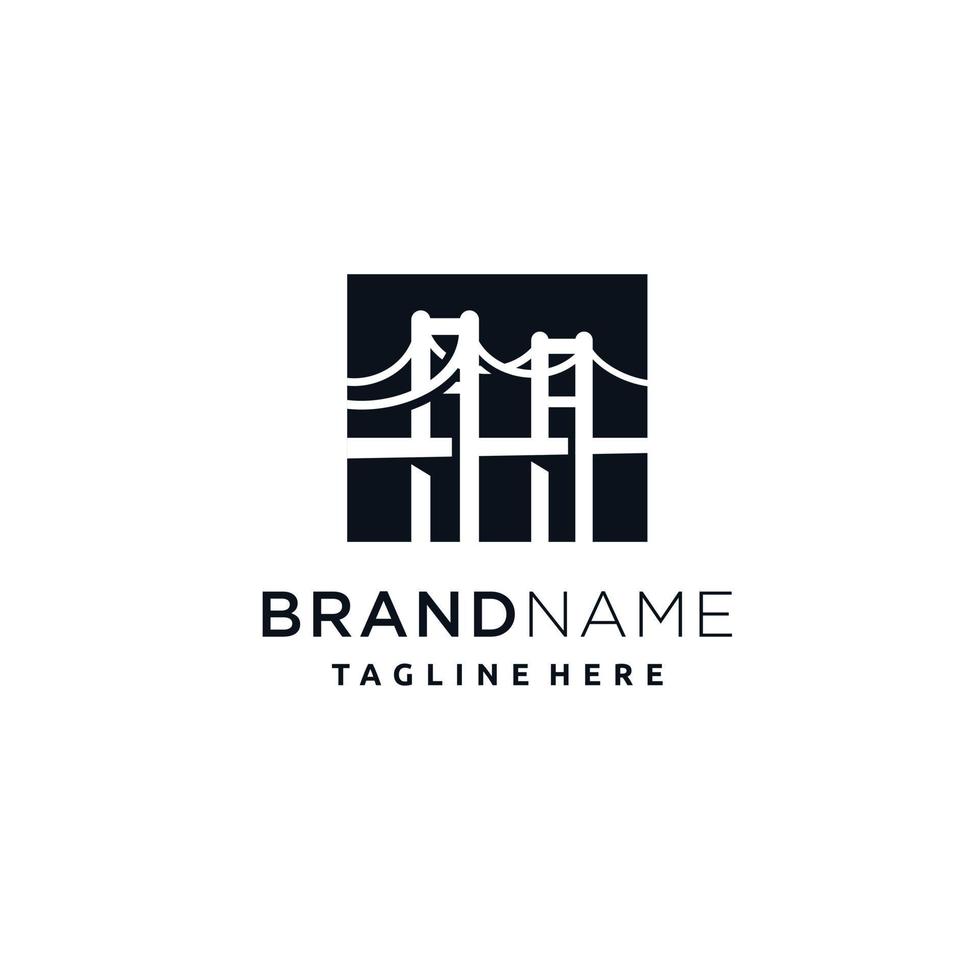 Bridge Minimalist line art logo design. Flat style trend modern brand graphic art design vector illustration on box blue background