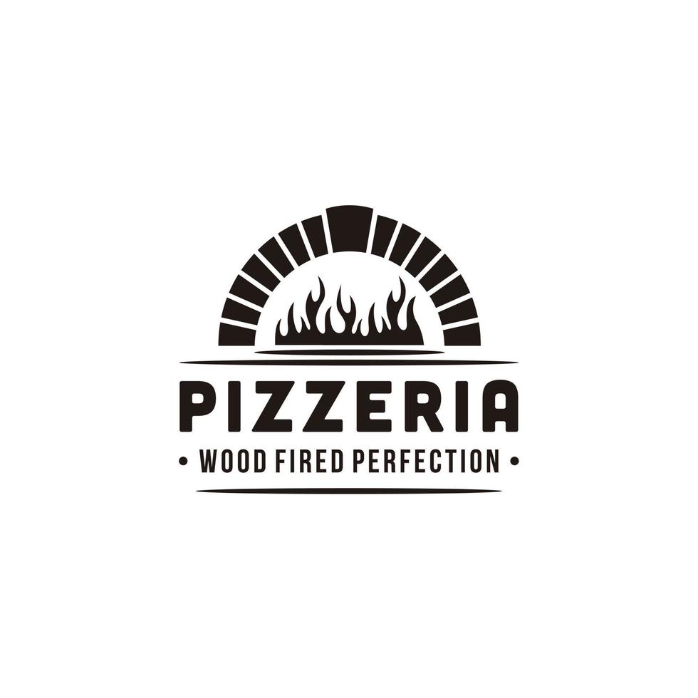 Firewood brick oven pizza vintage logo design vector
