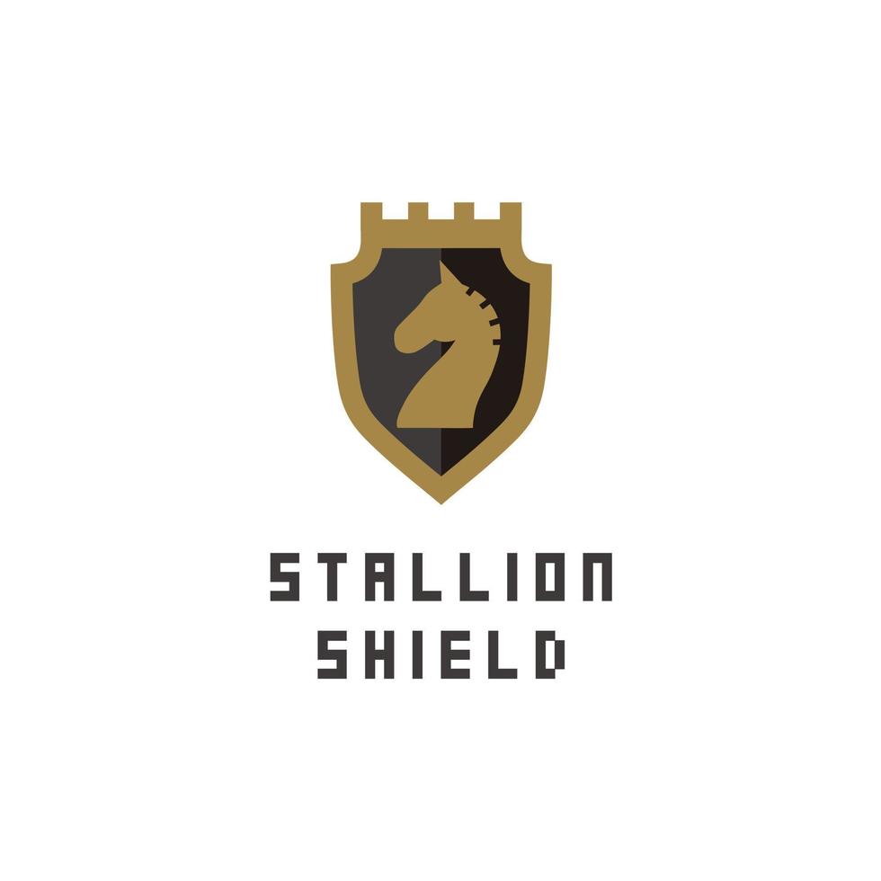 Shield stallion save logo design gold royal vector