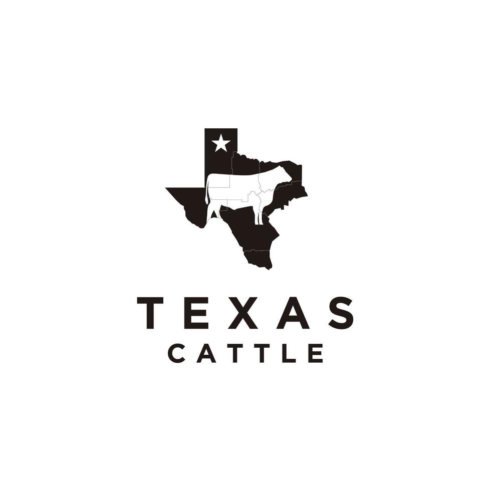 Texas with map and cattle logo design vector