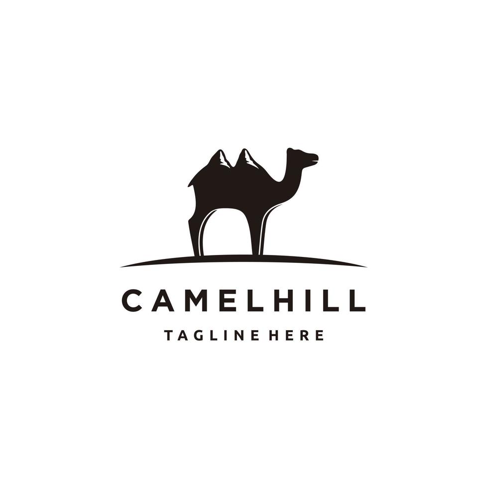 A black silhouette of a camel and hill mountain combination on a white background logo design animals vector illustration