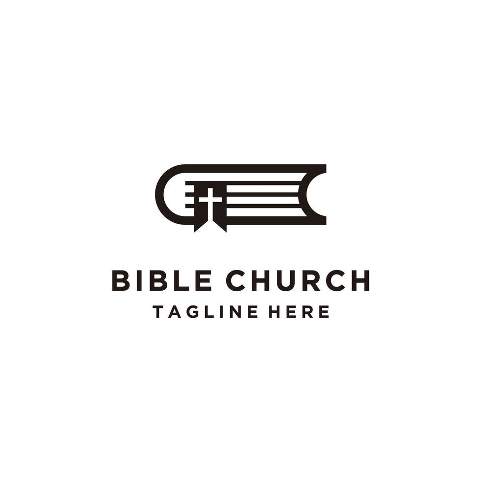 Bible church cross and book logo design icon vector