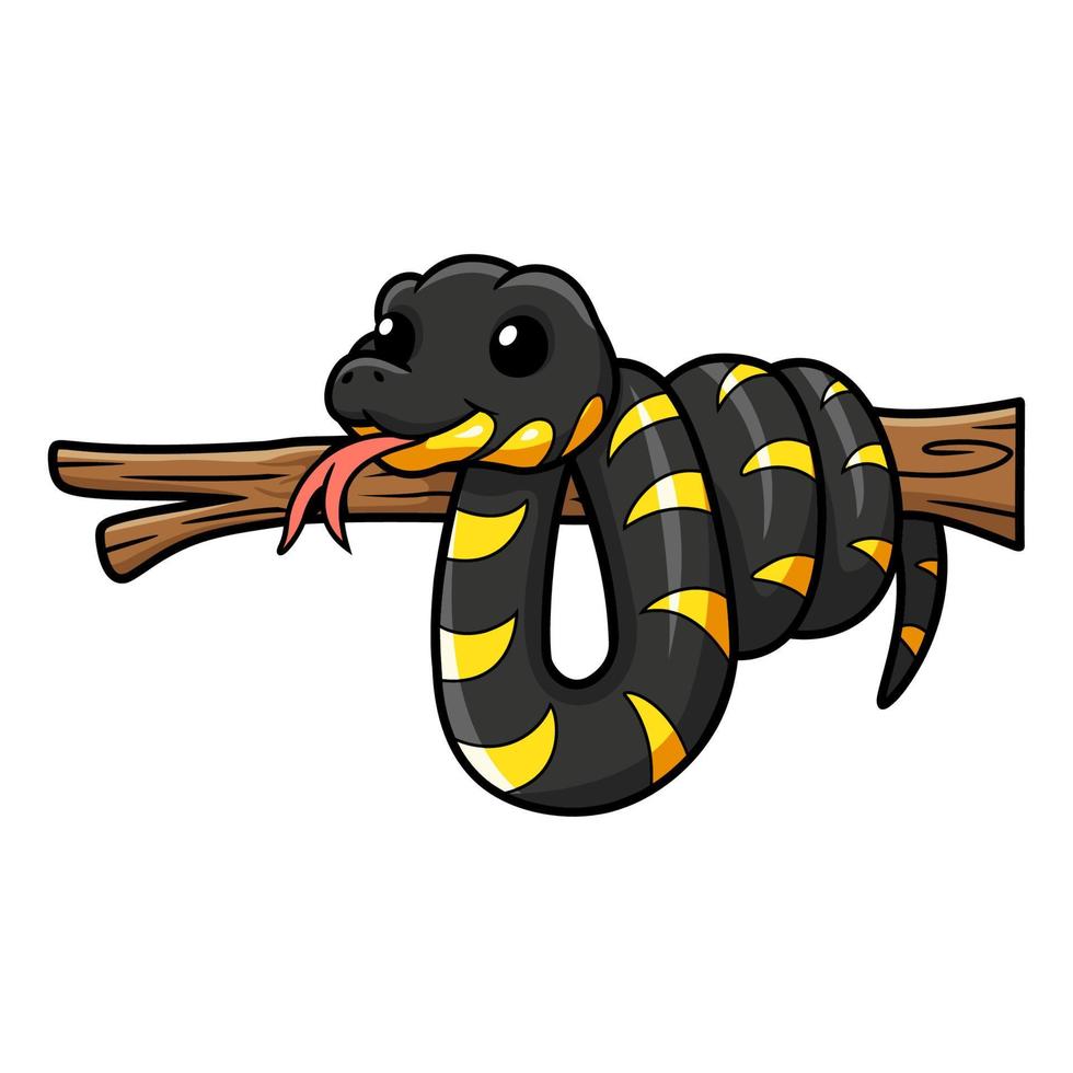 Cute happy mangrove snake cartoon on tree branch vector