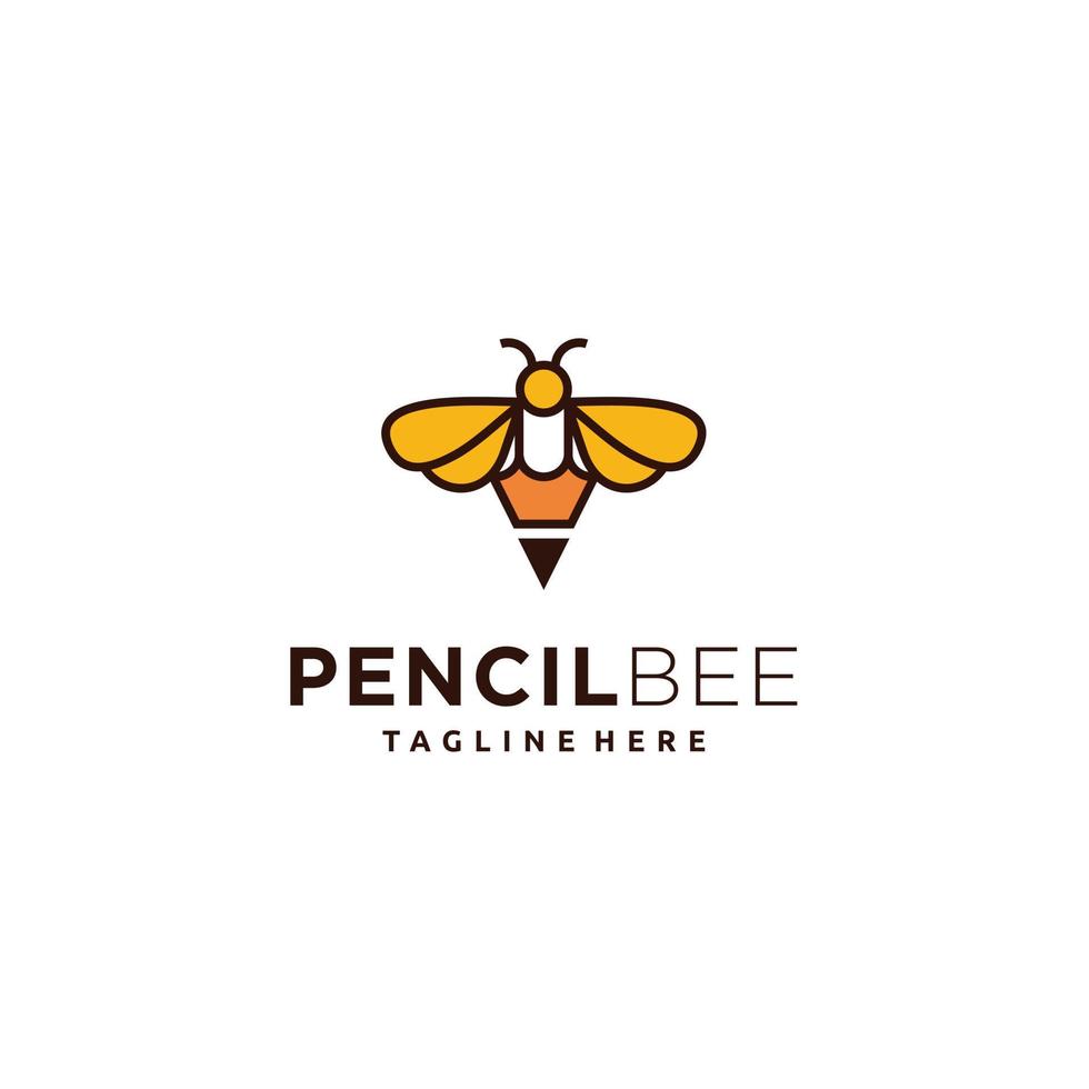 plantilla de vector de diseño de logotipo de idea de abeja y lápiz. vector de icono de ilustración de avispón de error.