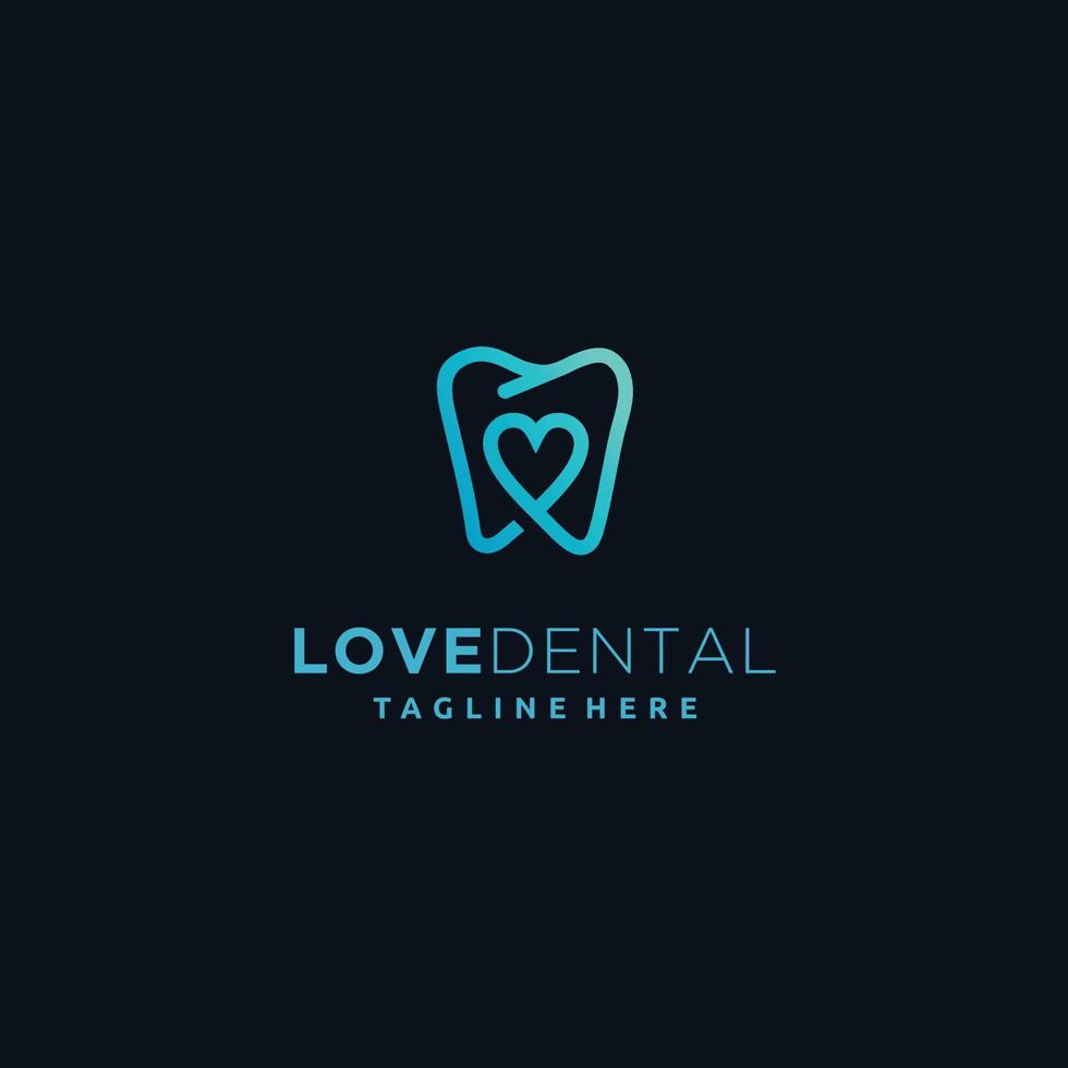 plantilla de diseño de logotipo de estilo de arte de línea de clínica dental, vector de icono de corazón de amor de cuidado dental
