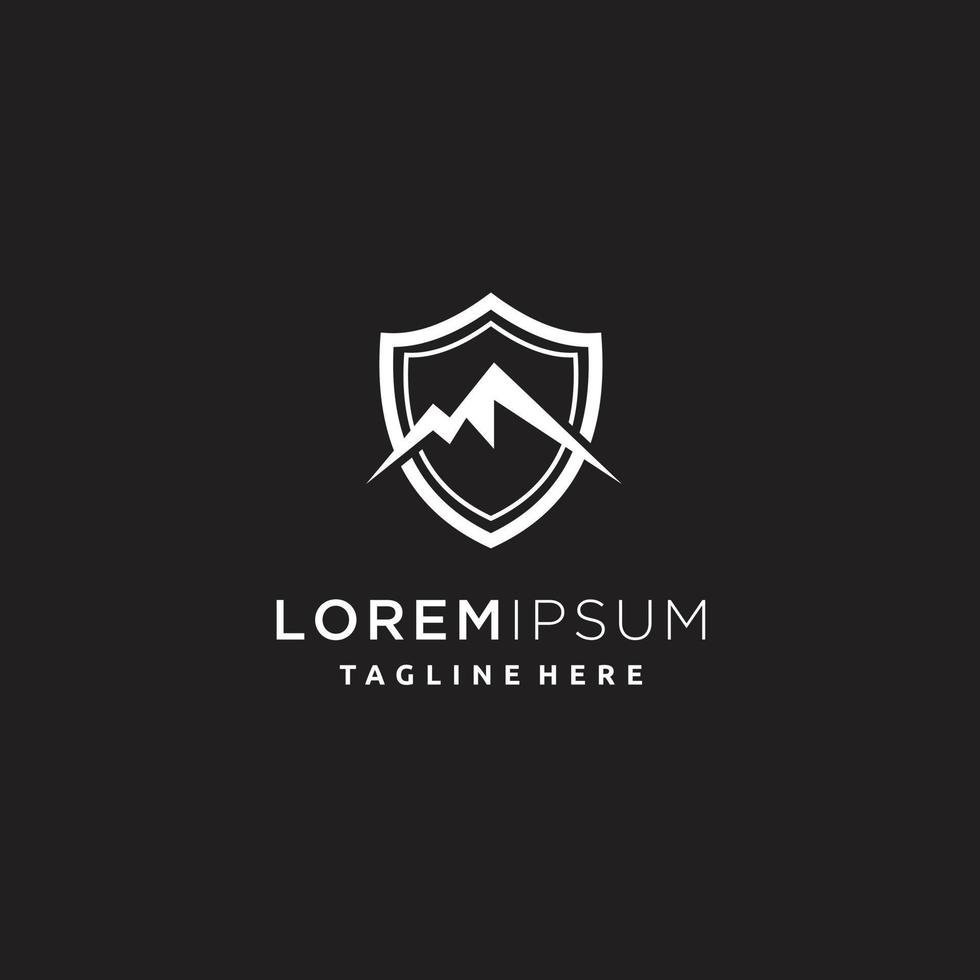 Shield mountain logo design, mountain climbing emblem. Security logo and business vector